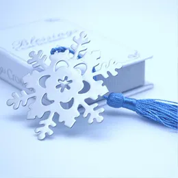 Metall Snowflake Bokmärken Bokmarkör Tassel Favoriter Julfödelsedagspresent Med Box Bröllopsfesttillbehör