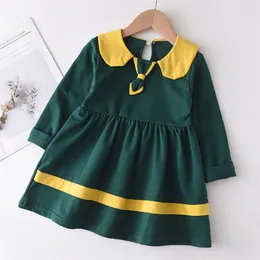 Girls Dress Spring Autumn Fashion Children Clothing Peter Pan Collor Cute Tie Dresses 2-6 Years Costumes 210429