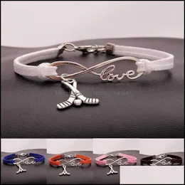 Charme Armbänder Schmuck Hockey Sport Armband Vintage Unendlichkeit Liebe Veet Seil Wrap Hummer Armreif Armband Für Frauen Männer S Mode geschenk Dr