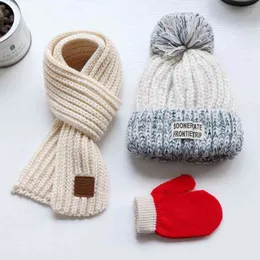 hat + boys girls autumn and winter hats scarf gloves three-piece baby children's head cap to keep warm