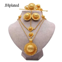 Set di gioielli da sposa placcati in oro etiope 24 carati Collana a forcina orecchini bracciale anello regali set di gioielli da sposa per le donne 220119