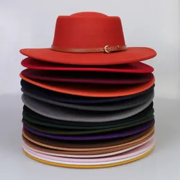 여성을위한 Fedora 모자를 느꼈다 Fedoras Flat A Top Men 's Women's Hat Woman Man Wide Brim Cap 여성 남성 가을 겨울 모자 크리스마스 선물 도매