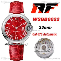 Af wsb0022 33mm cal.076 Automatic Womens Watch Red Texture Dial Silver Roman Markers Läderrem Super Edition 2021 Ladies Klockor Puretime