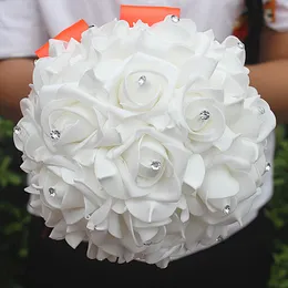 Bröllopsblommor Diamond Inlagd Fake Flower Bride Holding Wedding Girl Flowers
