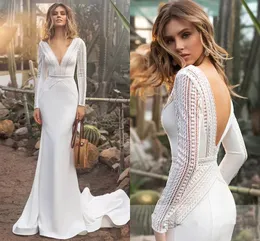 Vintage Crochet Lace Mermaid Wedding Dresses 2022 Long sleeve Backless Country Boho Beach Pastrol Bridal Gown