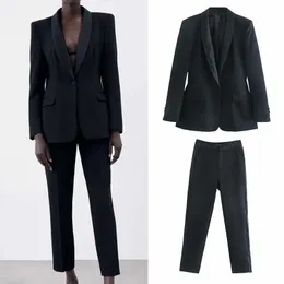 WXWT Za Women's Set Solid Elegant Black Blazer Pants Autumn Fashion Suit 2 Piece Coat and CD8208 210930