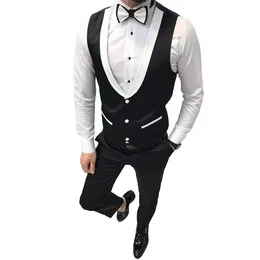 Męskie Garnitury Blazers Groom Kamizelki na Ślub Czarny Business Suit Slim Fit Mens Kamizelka Włoska Formalna Dress Dress Groomsmen Sweter Koszula Wais