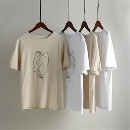 Toppies Summer T-shits Woman Girls Printing Abstract T-shirts Casual Short Sleeve 100% Cotton Tops Tees 210722