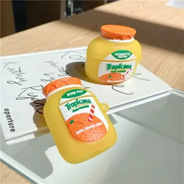 3D Cute Orange Juice Bottle Drink per AirPods 1 2 Pro Cover protettiva per auricolari per auricolari Bluetooth Apple Custodie in silicone per tutto il corpo