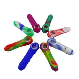 Mini Silicone Glass bong Hookahs mutil styles oil smoking Pipes Reuse Unbreakable Tobacco water pipe