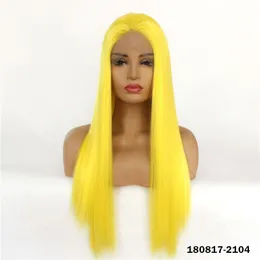 合成レースフロントタルウィッグシミュレーション人間の髪のレースフロントかつら12~26インチ黄色カラーPerruques de Cheveux Hampains Pelucas 180817-2104