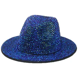 Kvinnor Hatt Panamas Wide Brim Luxury Crystal Diamond Hattar För Män Grön Röd Svart Dekorera Hip Hop Jazz Fedora Hat Gorras Para Mujer