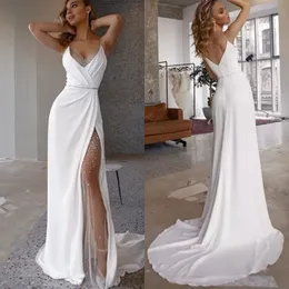 2021 Satin Evening Klänningar för Kvinnor Applique Deep V Neck Spaghetti Strap Muslim Mermaid Prom Party Gowns Formell Robe de Soirée