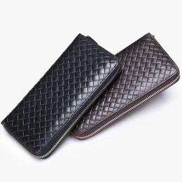 ウォレットメンズニット本物の革の長い財布高品質の豪華な織りパターンマンデザイナー2022WALLETSのための自然財布
