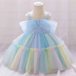 Happy Year Baby / Toddler Colorful Rainbow Mesh Party Dress 210528