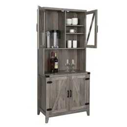 US stock High Cabinet With Eight-Character Four Doors In The Middle Wine Glass Holder Inner Compartment 3 Stops Adjustable Density Board Triamine Sideboard a16