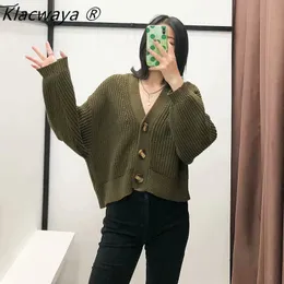 Cardigan Sweater Pull Women Vintage Femme Green Long Sleeve Kardigan Cropped V Neck Oversized Truien Dames Retro Kobieta 210521