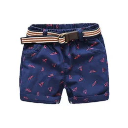 Summer Fashion 90cm 18M 24M 2 Years Children Kids Air Plane Print Pocket Above Knee Length Baby Boys Short With Belt 210529