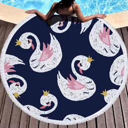 The latest 150CM round printed beach towel, love swan style microfiber, tassels are soft to touch, support custom LOGO