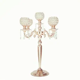 Wholesale European style metal candle holder gold candlestick 5 arms crystal Globe candelabra for weddings table decor senyu6670