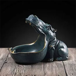 Ermakova Hippopotamus Förvaringslåda Staty Creative Hippo Figurskulptur Key Candy Container Home Table Dekoration Gift 210727