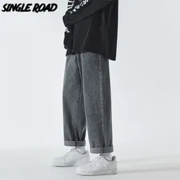 Single Road Męskie Szerokie Dżinsy Leg Mężczyźni Baggy Oversize Dżinsowe Spodnie Hip Hop Japoński Streetwear Koreański Spodnie Dżinsy Dla Mężczyzn 220311