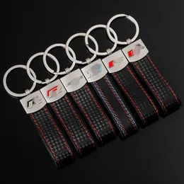 Keychains Lanyards Metal Leather Car KeyRing Keychain Key Chains Keyrings Holder For Audi Sline S Line RS BMW M Sport Rline Good Quality