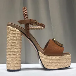 Compartilhe para ser parceiro Compare com itens semelhantes Sandals Summer Moda Weave for Women Shoe de alta qualidade Lafite Grass genuínas de couro de 13 cm de altura sapatos de plataforma
