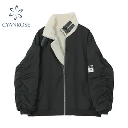 黒厚さのジャケット暖かいシープスキンタートルネックカラー女性秋冬コート女性ジッパーファッションストリートウェアジャケット210417