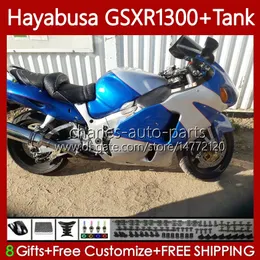 OEM Body + Tank för Suzuki Hayabusa GSXR 1300CC GSXR-1300 1300 CC 1996 2007 74NO.131 GSX-R1300 GSXR1300 96 97 98 99 00 01 GSX R1300 02 03 04 05 06 07 Fairing Kit Blue Silveryy