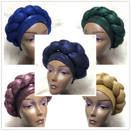 5 sztuk / partia Turban Hidżab Czapki Aso Oke Gele Afryki Czapka Headtie Made Gele Muslim Scarf Head Wrap Ladies Hat Auto Headtie 210702