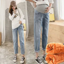 Autumn Winter Thick Woolen Maternity Pants Elastic Waist Belly Straight Casual Clothes For Pregnant Women OL Pregnancy 112301 Bottoms