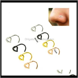 & Studs Drop Delivery 2021 Ring Fashion Stainless Steel Open Hoopheart Nose Rings Body Piercing Jewelry Bending Shape Cdxag