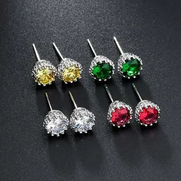 Stud 2021 Fashion Färgglada 7mm CZ Crystal Crown Earrings for Women Girl Wedding Present Partihandel smycken