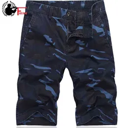 Mens Militär Cargo Shorts Camouflage Casual Style Rak bomullsbyxor Män Blå Camo Kort Byxor Bermudas Man Storlek 42 210518