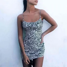 Fashion Animal Print Summer Dress Women Party Club Bodycon Mini Sundress Short Chic Boho Beach Style Vestido Sleeveless 210427