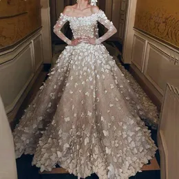 3D-Floral Appliqued Ball Gown Bröllopsklänningar Sequins Lace Bridal Gowns Custom Made Abiti Da Sposa