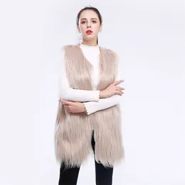 11 Kolory Faux Fur Kamizelka Kobiety Elegancka Moda O-Neck Loose Casual Fake Coats Jesień Zima Solidna Ciepła Gruba Ry Vest 211207