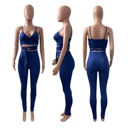 Nuovi vestiti estivi all'ingrosso Tute da donna Canotta + Pantaloni fasciatura Set due pezzi Sexy gilet con scollo a V Leggings Set coordinati Abiti Bulk 6964