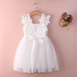 2-7y Kid Baby Girl Sweet Flowers Ceremonies Bez Rękawów Uroczystości Wedding Party Mesh Tutu Dress Dzieci Toddler Ubrania Suknia Q0716