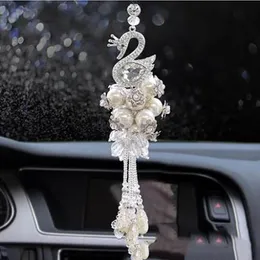 Inredning Dekorationer Diamant-Studded Swan Car Pendant Creative Crystal Bakövning Mirror Lady Hängande