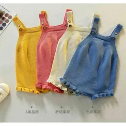 GÜZ BABY BOY Tulum Pamuk Kolsuz Sling Gevşek Düğme Kapatma Örme Patchwork Kış Kız Romper 210521 Için