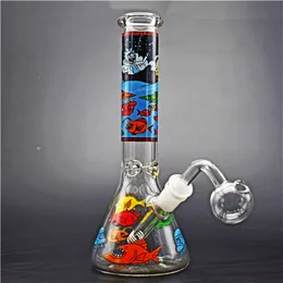 10.5INCH Glasbägare Bongs Vattenrör Hookah Heavy Hand Painting Oil Rigs Cartoon Recycler HongeyComb med 14mm manliga galsolja brännare rör