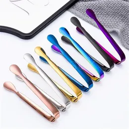 7 colors Stainless Steel Bar Cube Clip Ice Tong Bread Food BBQ Clips Barbecue Clamp Tool Kitchen Accessories Barware DB841