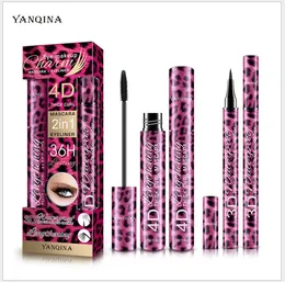 4D Silk Fiber Lash Mascara Long Lasting Waterproof Mascaras Curly and Warped & Eyeliner Set Black Durable Eyeliners (2 in 1 set)