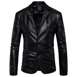 Mens Leather Jackets 2 Button Formal Dress Suits Fashion Man Blazers Black Brown Solid Motorcycle Coat Suede Jacket Male 211009