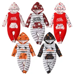 2021-07-09 Lioraitiin 0-24M Toddler Baby Boy Girl Halloween Jumpsuit Printed Stripe Hooded Long Sleeves Romper 5Styles Clothing G1221