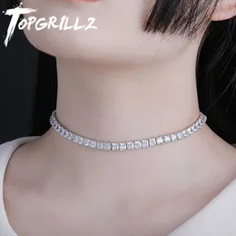 Topgrillz 6mm 스퀘어 지르콘 초커 목걸이 새로운 디자인 체인 여성의 목걸이 큐빅 지르코니아 힙합 매력 쥬얼리 선물 X0509