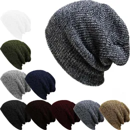 Dorywczo Dzianiny Beanie Kapelusz Zima Mężczyźni Ciepły Slouchy Czaszki Czapki Crochet Mężczyzna Baggy Cap Moda Akcesoria