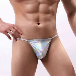 NXY Briefs och Panties Mäns Tränar Sexiga Underkläder Män Underbyxor Gay Micro Thongs Tanga Candy Färger Patent Läder Ljus String Lace Små Triangle 1126